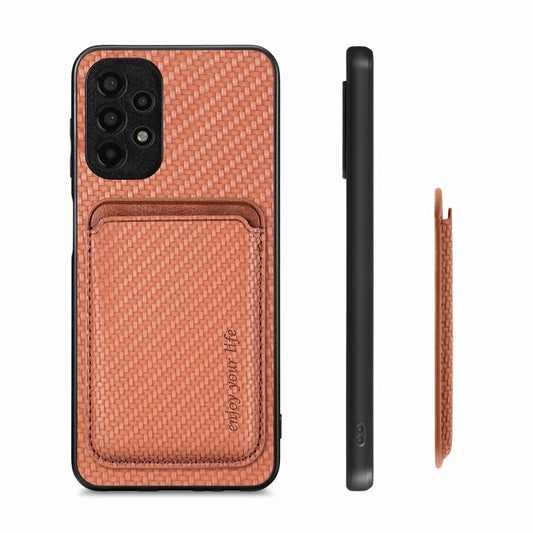 For Samsung Galaxy A13 4G Carbon Fiber Leather Card Magsafe Magnetic Phone Case(Brown) by buy2fix
