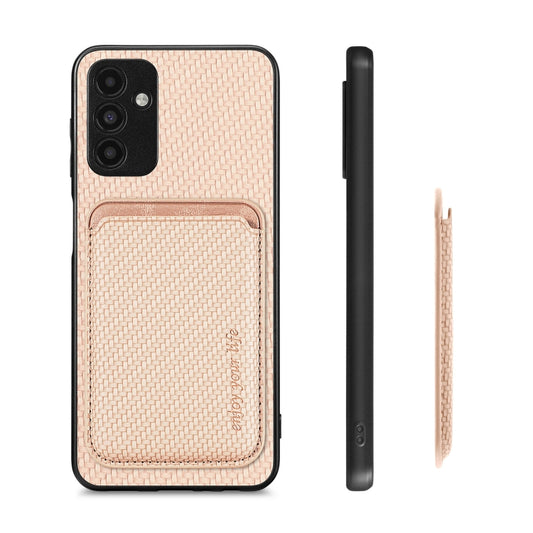 For Samsung Galaxy A13 5G Carbon Fiber Leather Card Magsafe Magnetic Phone Case(Khaki) by buy2fix
