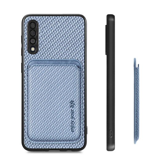For Samsung Galaxy A50 Carbon Fiber Leather Card Magsafe Magnetic Phone Case(Blue) by buy2fix