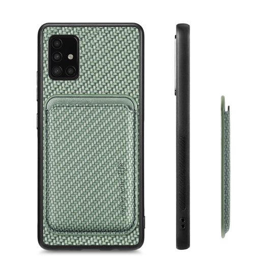 For Samsung Galaxy A51 5G Carbon Fiber Leather Card Magsafe Magnetic Phone Case(Green) by buy2fix