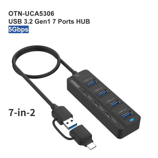 Onten UCA5306 7 in 2 USB3.0 + Type-C 7-Ports HUB Docking Station Support OTG Function by Onten