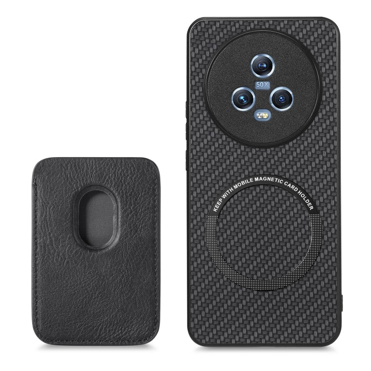 For Honor Magic5 Carbon Fiber Leather Card Magsafe Magnetic Phone Case(Black) - Honor Cases by buy2fix | Online Shopping UK | buy2fix