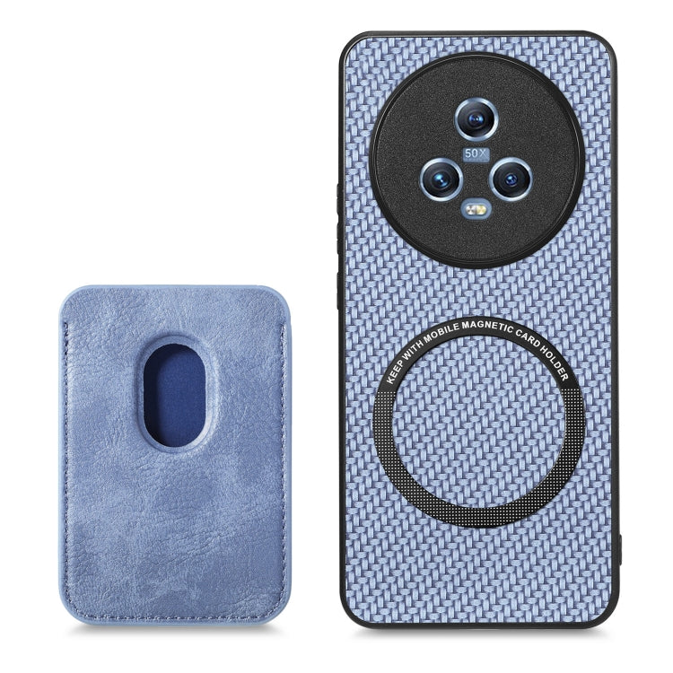 For Honor Magic5 Carbon Fiber Leather Card Magsafe Magnetic Phone Case(Blue) - Honor Cases by buy2fix | Online Shopping UK | buy2fix