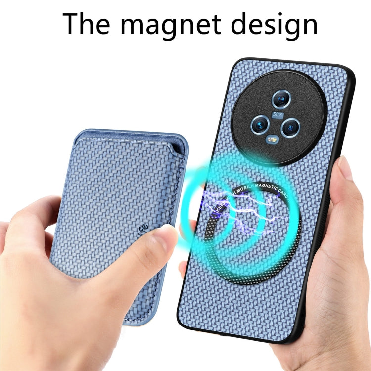 For Honor Magic5 Carbon Fiber Leather Card Magsafe Magnetic Phone Case(Blue) - Honor Cases by buy2fix | Online Shopping UK | buy2fix