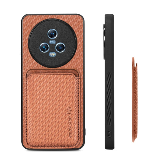 For Honor Magic5 Carbon Fiber Leather Card Magsafe Magnetic Phone Case(Brown) by buy2fix