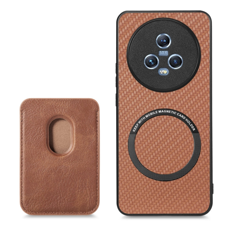 For Honor Magic5 Carbon Fiber Leather Card Magsafe Magnetic Phone Case(Brown) - Honor Cases by buy2fix | Online Shopping UK | buy2fix