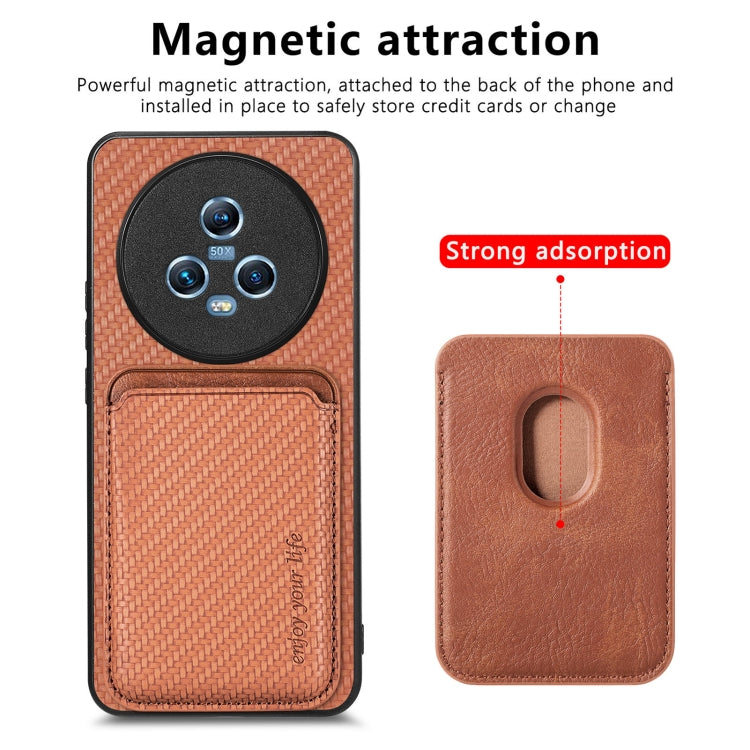 For Honor Magic5 Carbon Fiber Leather Card Magsafe Magnetic Phone Case(Brown) - Honor Cases by buy2fix | Online Shopping UK | buy2fix
