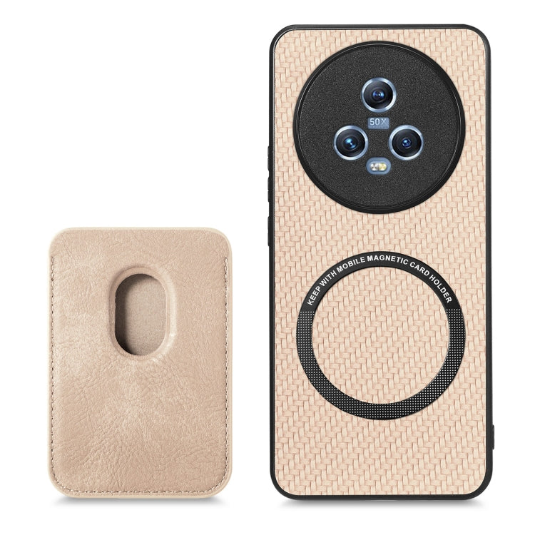 For Honor Magic5 Carbon Fiber Leather Card Magsafe Magnetic Phone Case(Khaki) - Honor Cases by buy2fix | Online Shopping UK | buy2fix
