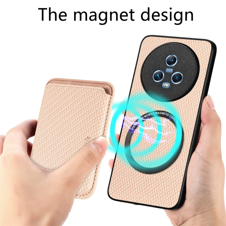 For Honor Magic5 Carbon Fiber Leather Card Magsafe Magnetic Phone Case(Khaki) - Honor Cases by buy2fix | Online Shopping UK | buy2fix