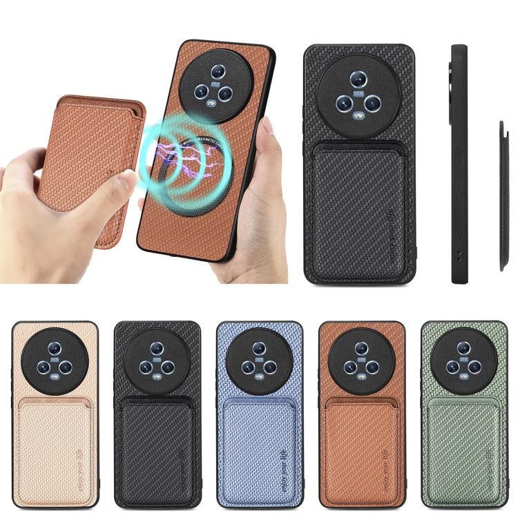 For Honor Magic5 Carbon Fiber Leather Card Magsafe Magnetic Phone Case(Brown) - Honor Cases by buy2fix | Online Shopping UK | buy2fix
