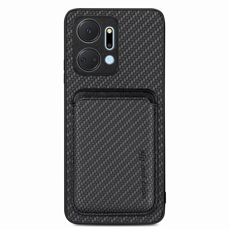 For Honor X7A Carbon Fiber Leather Card Magsafe Magnetic Phone Case(Black) - Honor Cases by buy2fix | Online Shopping UK | buy2fix
