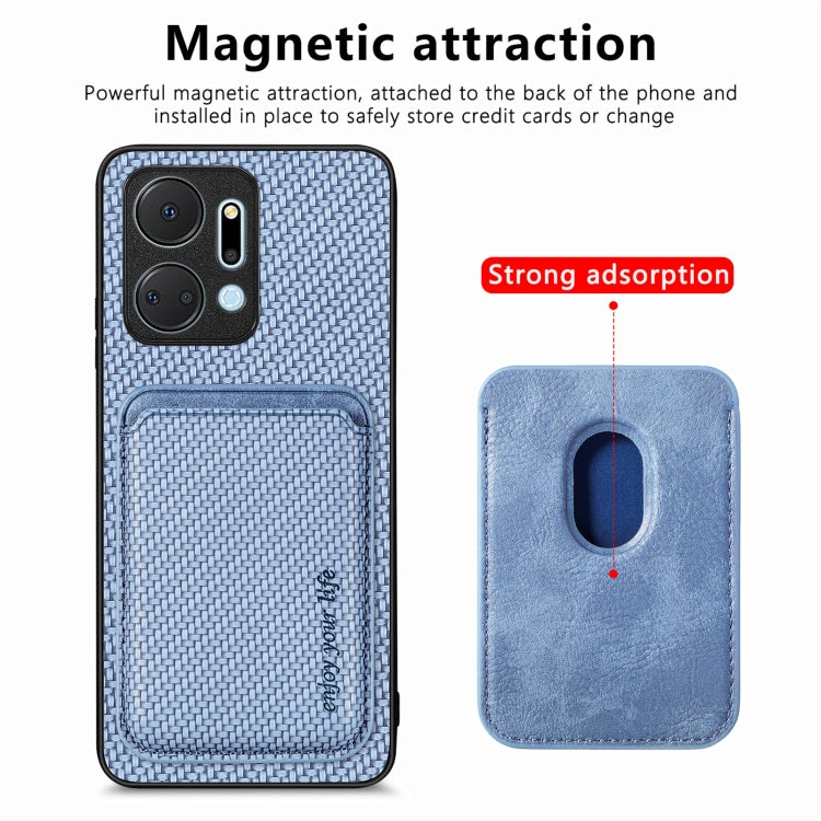 For Honor X7A Carbon Fiber Leather Card Magsafe Magnetic Phone Case(Blue) - Honor Cases by buy2fix | Online Shopping UK | buy2fix