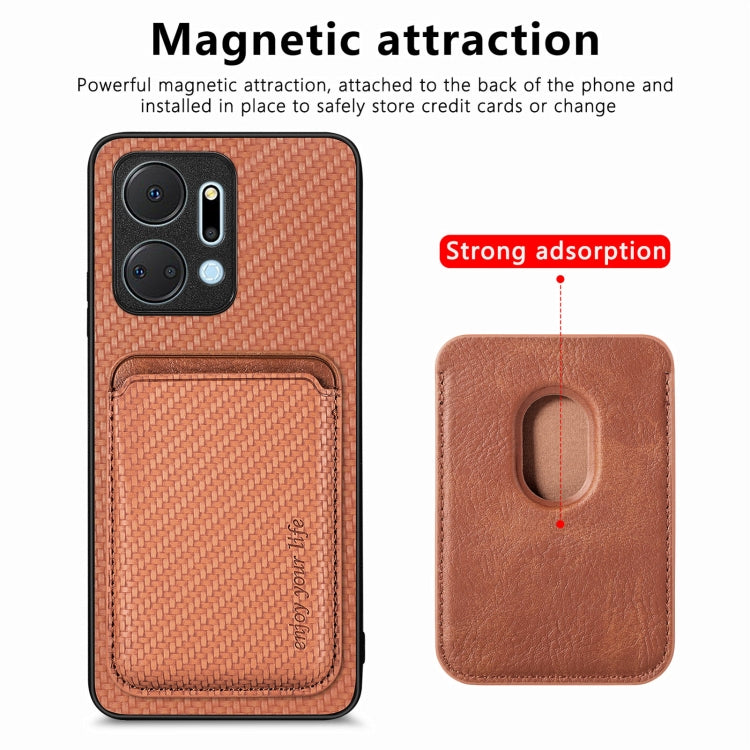 For Honor X7A Carbon Fiber Leather Card Magsafe Magnetic Phone Case(Brown) - Honor Cases by buy2fix | Online Shopping UK | buy2fix