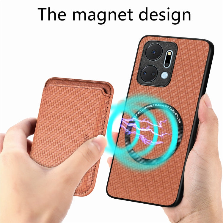 For Honor X7A Carbon Fiber Leather Card Magsafe Magnetic Phone Case(Brown) - Honor Cases by buy2fix | Online Shopping UK | buy2fix