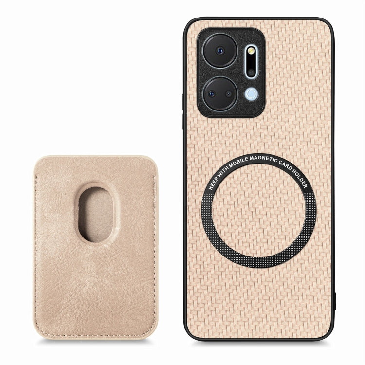 For Honor X7A Carbon Fiber Leather Card Magsafe Magnetic Phone Case(Khaki) - Honor Cases by buy2fix | Online Shopping UK | buy2fix