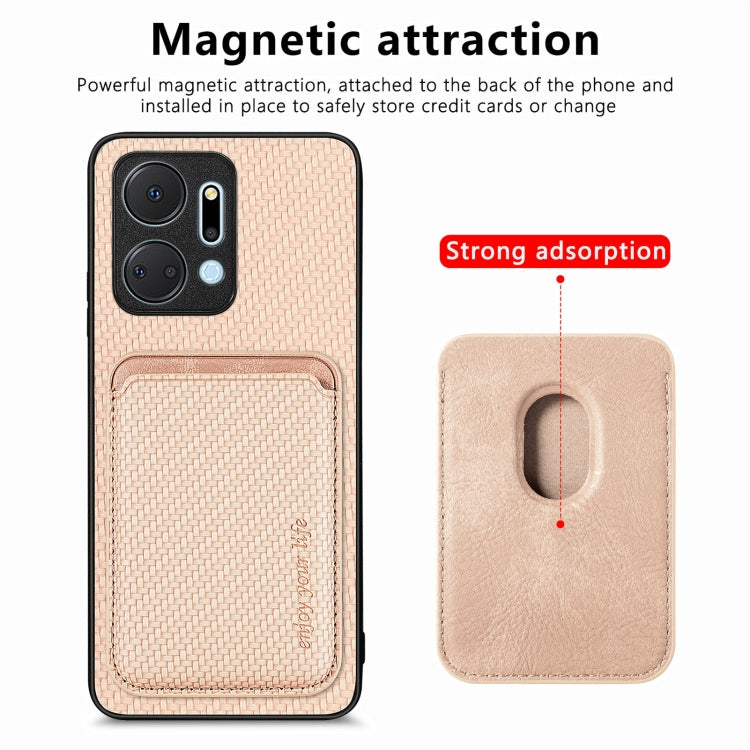 For Honor X7A Carbon Fiber Leather Card Magsafe Magnetic Phone Case(Khaki) - Honor Cases by buy2fix | Online Shopping UK | buy2fix
