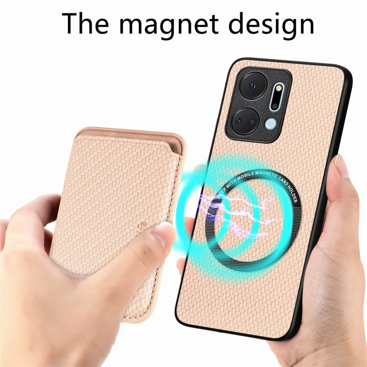 For Honor X7A Carbon Fiber Leather Card Magsafe Magnetic Phone Case(Khaki) - Honor Cases by buy2fix | Online Shopping UK | buy2fix