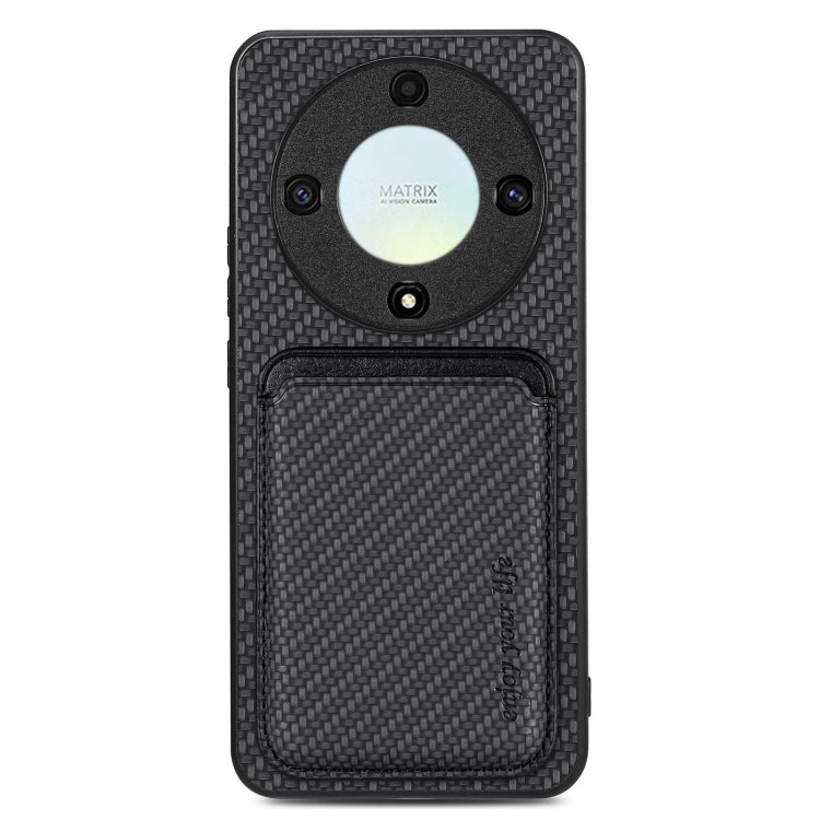 For Honor X9A Carbon Fiber Leather Card Magsafe Magnetic Phone Case(Black) - Honor Cases by buy2fix | Online Shopping UK | buy2fix