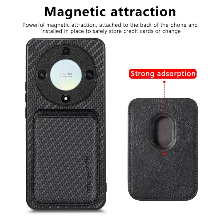 For Honor X9A Carbon Fiber Leather Card Magsafe Magnetic Phone Case(Black) - Honor Cases by buy2fix | Online Shopping UK | buy2fix
