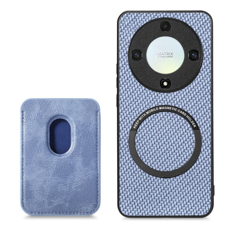 For Honor X9A Carbon Fiber Leather Card Magsafe Magnetic Phone Case(Blue) - Honor Cases by buy2fix | Online Shopping UK | buy2fix