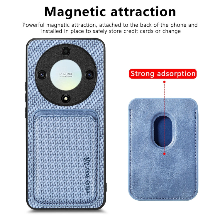 For Honor X9A Carbon Fiber Leather Card Magsafe Magnetic Phone Case(Blue) - Honor Cases by buy2fix | Online Shopping UK | buy2fix