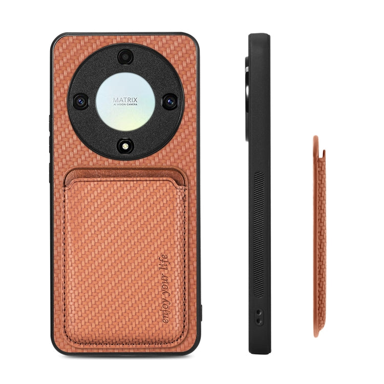 For Honor X9A Carbon Fiber Leather Card Magsafe Magnetic Phone Case(Brown) - Honor Cases by buy2fix | Online Shopping UK | buy2fix