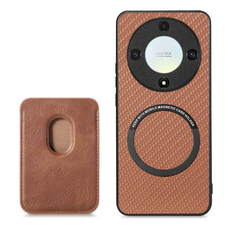 For Honor X9A Carbon Fiber Leather Card Magsafe Magnetic Phone Case(Brown) - Honor Cases by buy2fix | Online Shopping UK | buy2fix