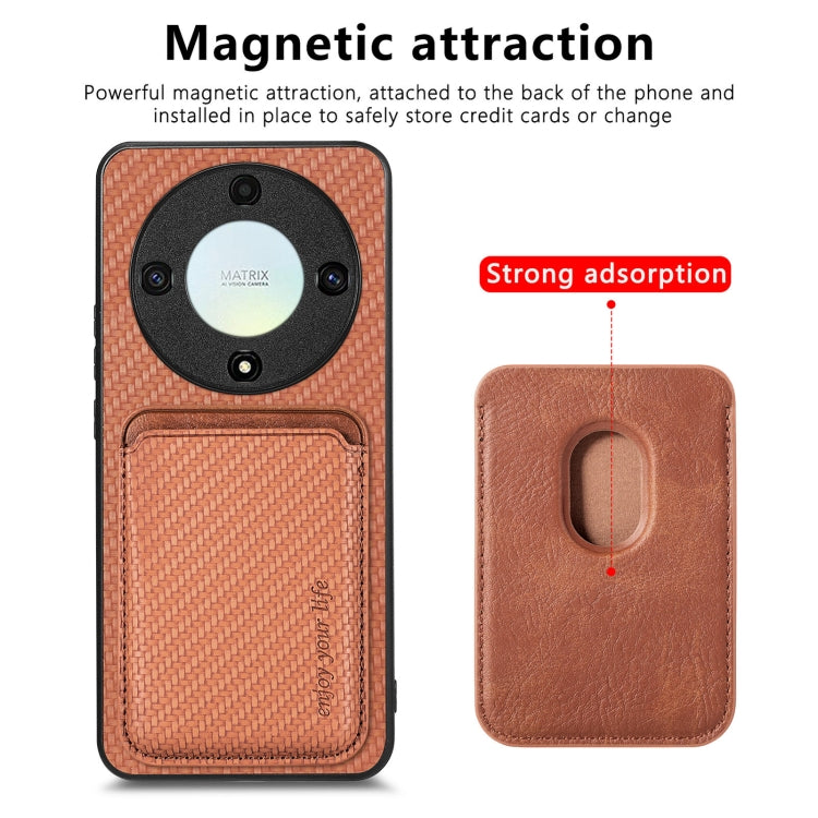 For Honor X9A Carbon Fiber Leather Card Magsafe Magnetic Phone Case(Brown) - Honor Cases by buy2fix | Online Shopping UK | buy2fix