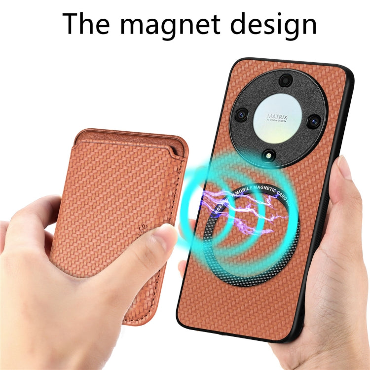 For Honor X9A Carbon Fiber Leather Card Magsafe Magnetic Phone Case(Brown) - Honor Cases by buy2fix | Online Shopping UK | buy2fix