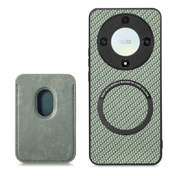 For Honor X9A Carbon Fiber Leather Card Magsafe Magnetic Phone Case(Green) - Honor Cases by buy2fix | Online Shopping UK | buy2fix