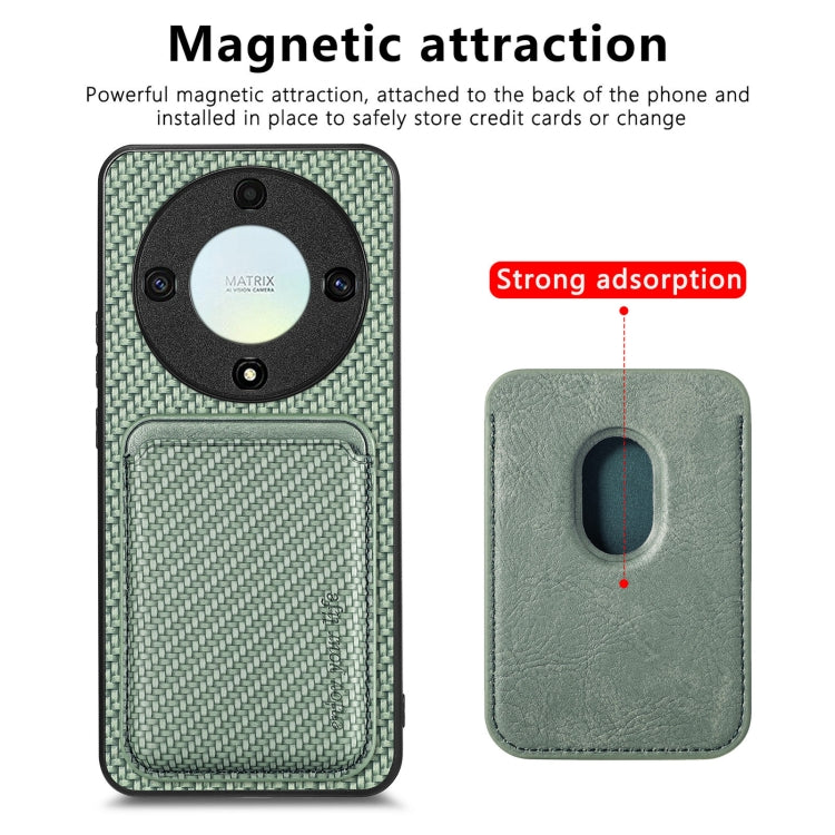 For Honor X9A Carbon Fiber Leather Card Magsafe Magnetic Phone Case(Green) - Honor Cases by buy2fix | Online Shopping UK | buy2fix