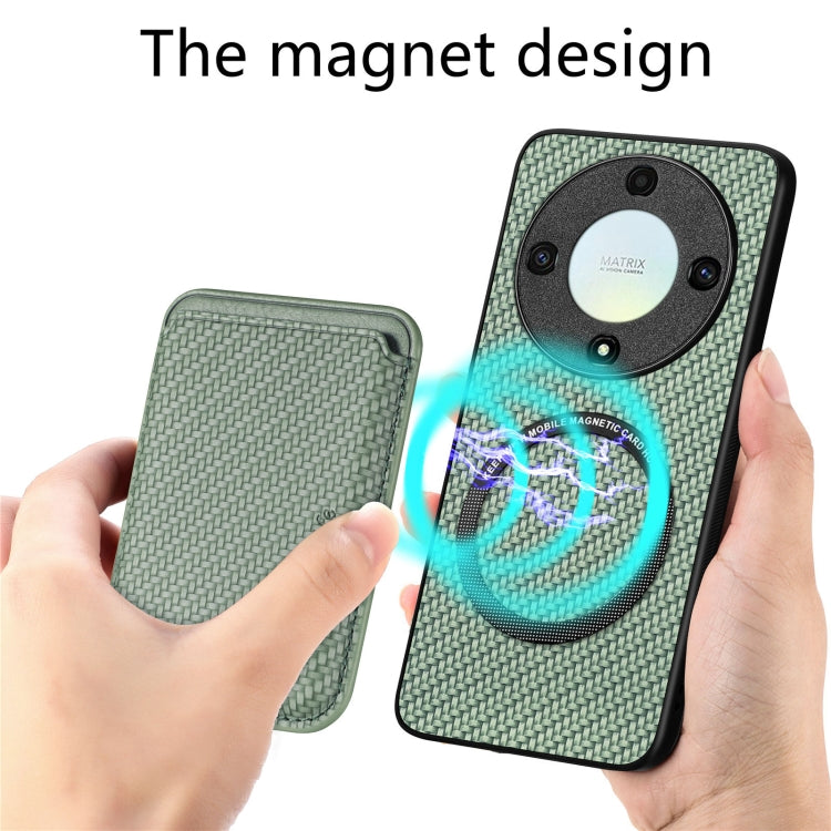 For Honor X9A Carbon Fiber Leather Card Magsafe Magnetic Phone Case(Green) - Honor Cases by buy2fix | Online Shopping UK | buy2fix