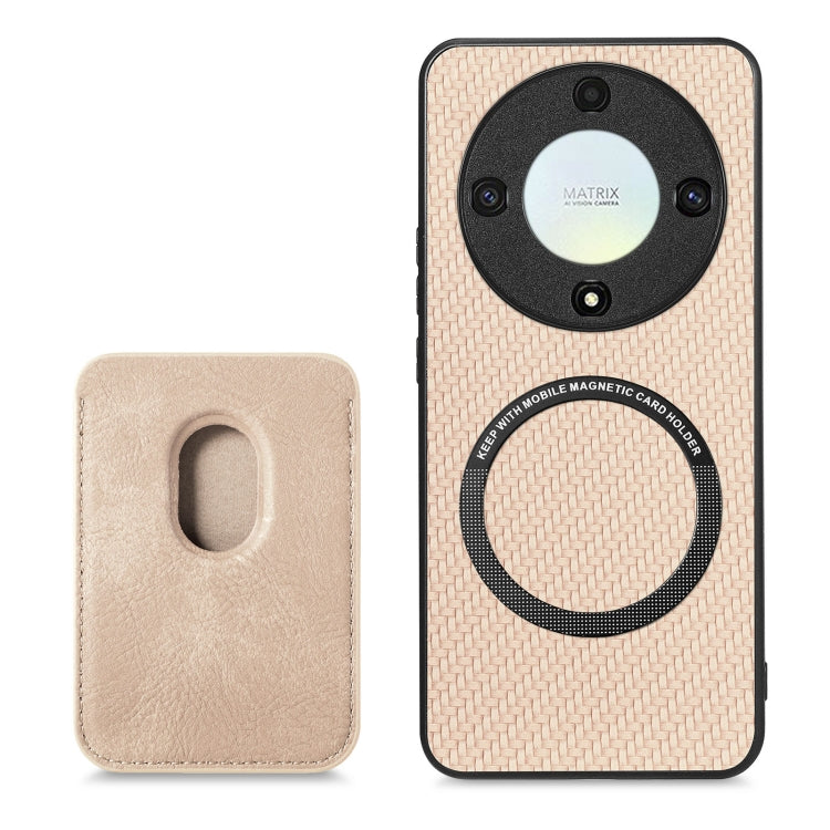 For Honor X9A Carbon Fiber Leather Card Magsafe Magnetic Phone Case(Khaki) - Honor Cases by buy2fix | Online Shopping UK | buy2fix
