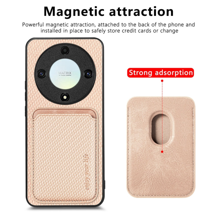 For Honor X9A Carbon Fiber Leather Card Magsafe Magnetic Phone Case(Khaki) - Honor Cases by buy2fix | Online Shopping UK | buy2fix