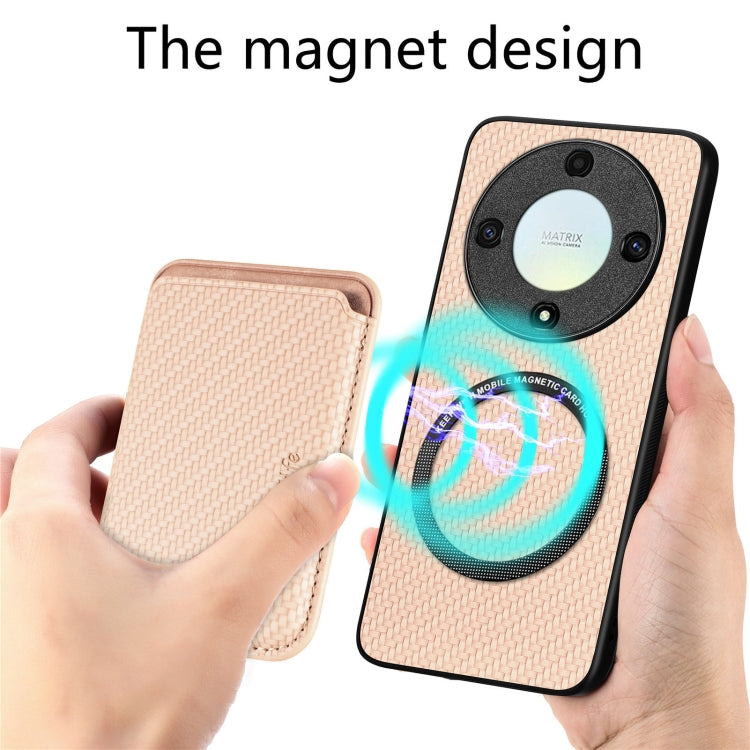 For Honor X9A Carbon Fiber Leather Card Magsafe Magnetic Phone Case(Khaki) - Honor Cases by buy2fix | Online Shopping UK | buy2fix