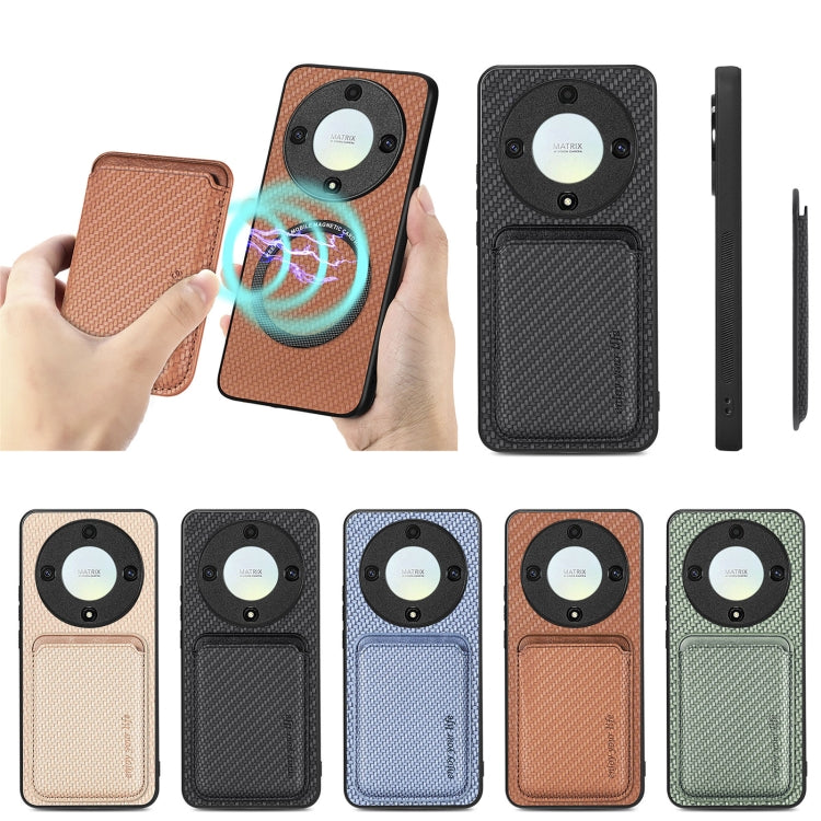 For Honor X9A Carbon Fiber Leather Card Magsafe Magnetic Phone Case(Black) - Honor Cases by buy2fix | Online Shopping UK | buy2fix