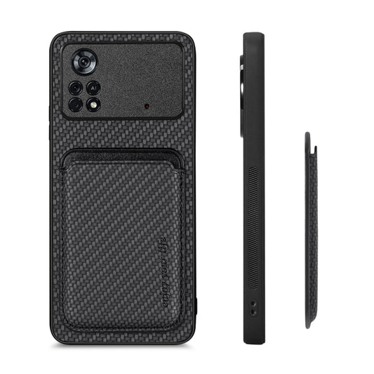 For Xiaomi Poco X4 Pro 5G Carbon Fiber Leather Card Magsafe Magnetic Phone Case(Black) by buy2fix