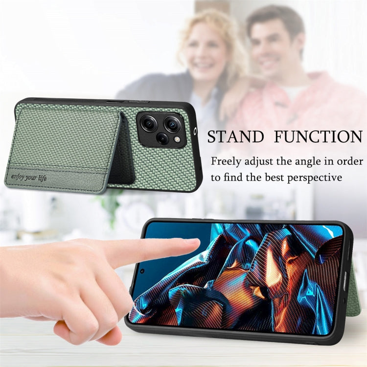 For Xiaomi Poco X5 Pro 5G Carbon Fiber Magnetic Card Wallet Bag Phone Case(Green) by buy2fix