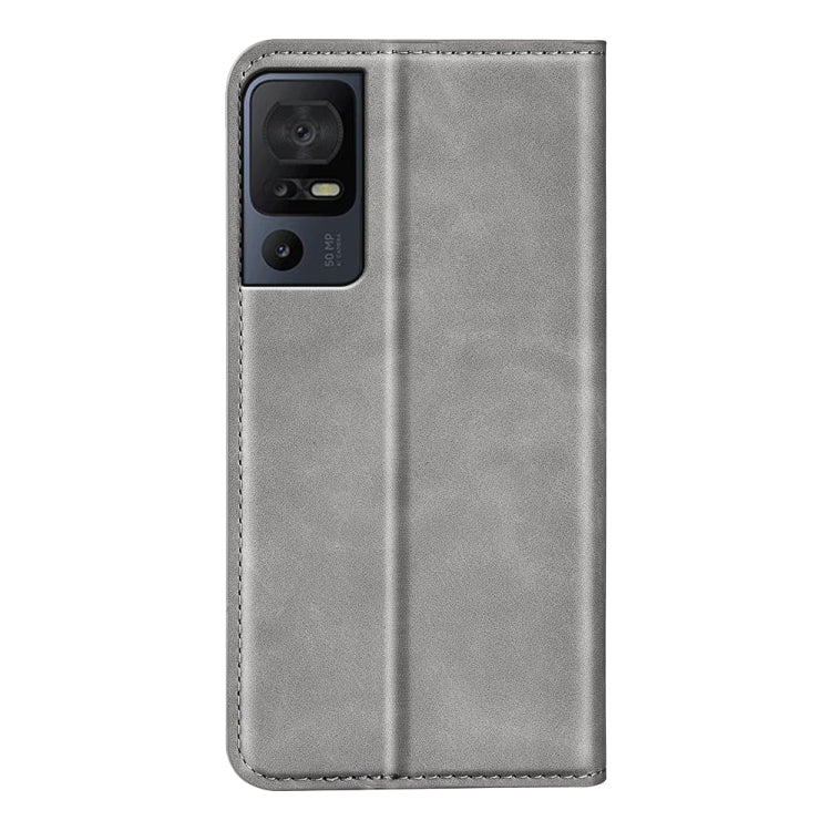 For TCL 40 SE Retro-skin Magnetic Suction Leather Phone Case(Grey) - TCL by buy2fix | Online Shopping UK | buy2fix