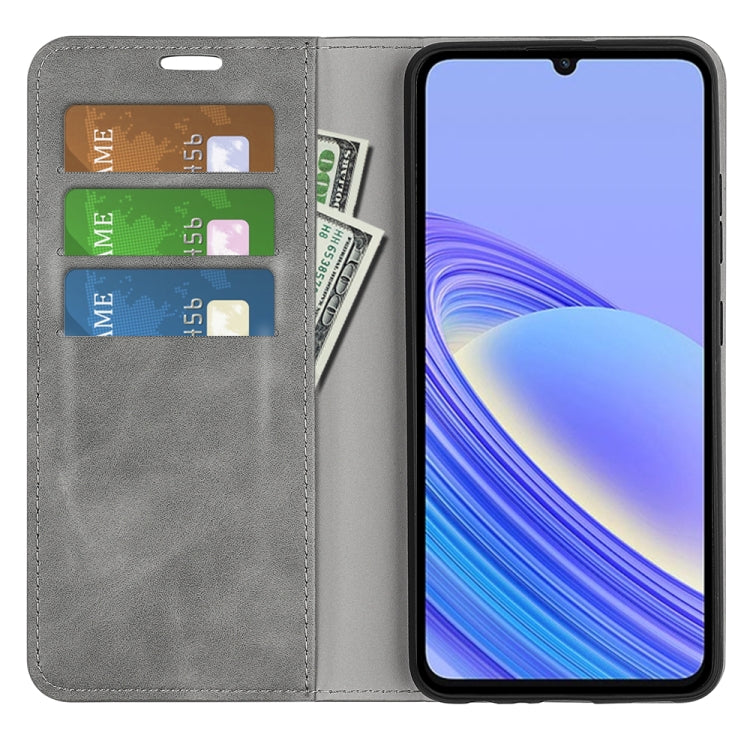 For TCL 40 SE Retro-skin Magnetic Suction Leather Phone Case(Grey) - TCL by buy2fix | Online Shopping UK | buy2fix
