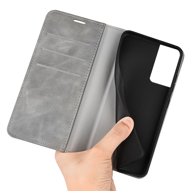 For TCL 40 SE Retro-skin Magnetic Suction Leather Phone Case(Grey) - TCL by buy2fix | Online Shopping UK | buy2fix