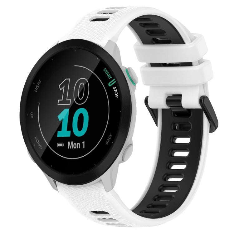 For Garmin Forerunner 55 20mm Sports Two-Color Silicone Watch Band(White+Black) - Watch Bands by buy2fix | Online Shopping UK | buy2fix