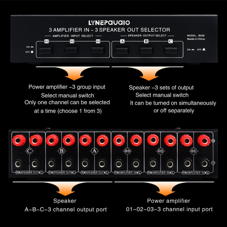 B036 3 Input 3 Output Power Amplifier And Speaker Switcher Speaker Switch Splitter Comparator - by buy2fix | Online Shopping UK | buy2fix