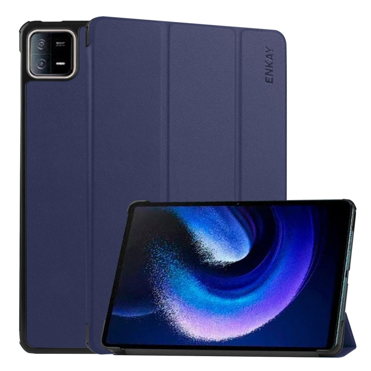 For Xiaomi Pad 6 / Pad 6 Pro ENKAY Tri-fold Custer Texture Leather Stand Smart Case(Dark Blue) - More Tablet Cases by ENKAY | Online Shopping UK | buy2fix