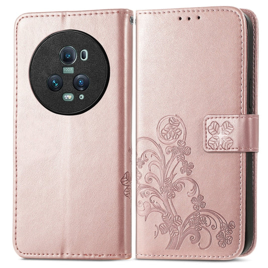 For Honor Magic5 Pro Four-leaf Clasp Embossed Buckle Leather Phone Case(Rose Gold) by buy2fix