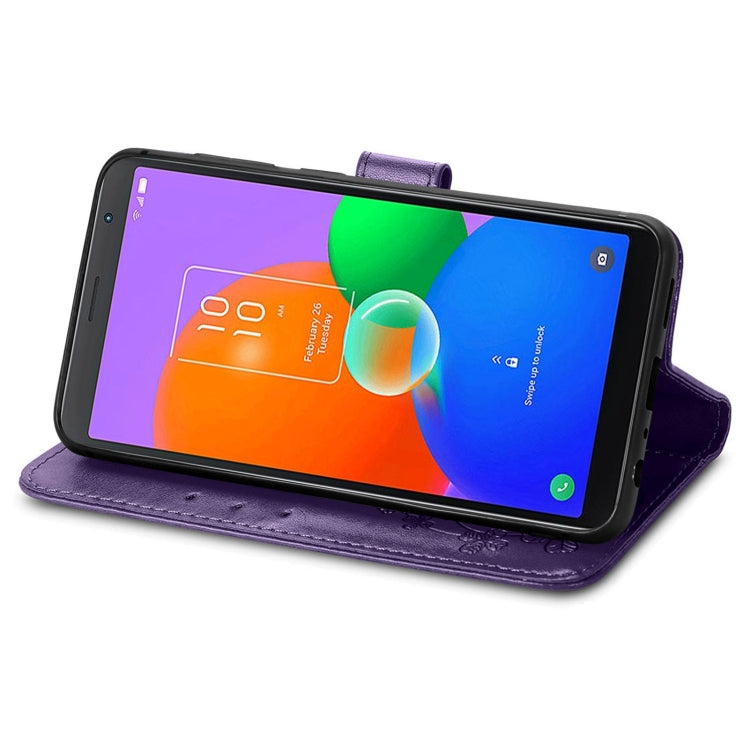 For TCL 403 Four-leaf Clasp Embossed Buckle Leather Phone Case(Purple) - TCL by buy2fix | Online Shopping UK | buy2fix