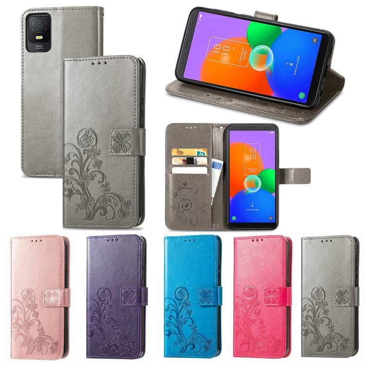 For TCL 403 Four-leaf Clasp Embossed Buckle Leather Phone Case(Purple) - TCL by buy2fix | Online Shopping UK | buy2fix