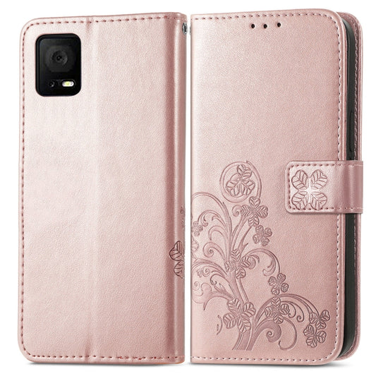 For TCL 405 Four-leaf Clasp Embossed Buckle Leather Phone Case(Rose Gold) by buy2fix