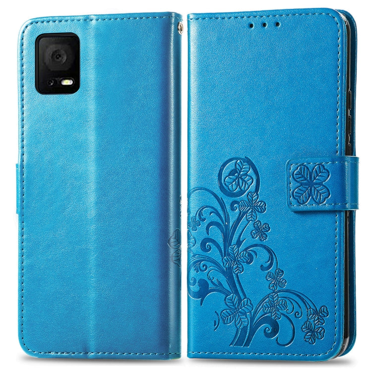 For TCL 405 Four-leaf Clasp Embossed Buckle Leather Phone Case(Blue) - TCL by buy2fix | Online Shopping UK | buy2fix