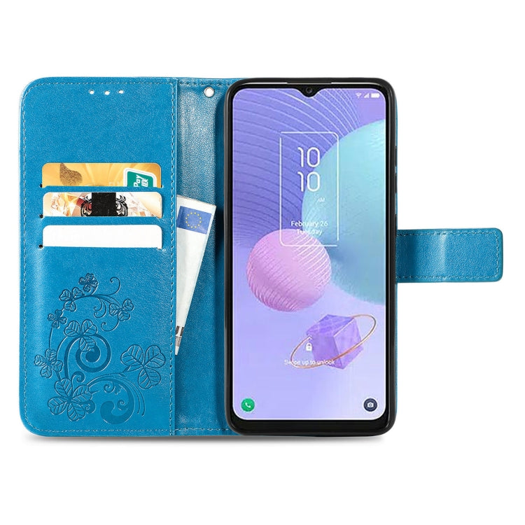 For TCL 405 Four-leaf Clasp Embossed Buckle Leather Phone Case(Blue) - TCL by buy2fix | Online Shopping UK | buy2fix